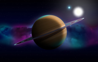Saturn ring stars sun space - a bright sun in the background free wallpaper