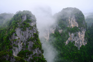 Mountain foggy sky trees volumetric - a few mountain free wallpaper