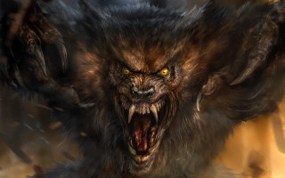 Demonic lion artistically detailed yellow - a large mouth free wallpaper