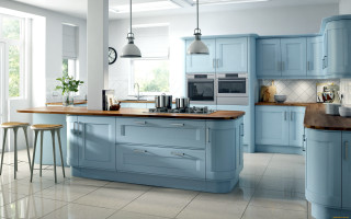 Blue island wooden counter stools - annabel kidston free wallpaper