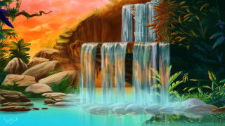 Tropical waterfall mountain bamboo ocean - tropical free wallpaper