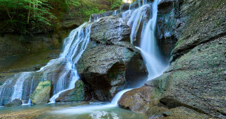 Waterfall forest rocks trees nature - impressionist free wallpaper