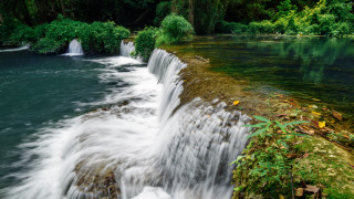 Waterfall forest green trees naturalism - free landscape wallpaper