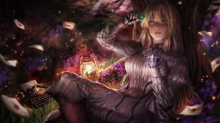 Gothic flower field woman lantern - art station free wallpaper