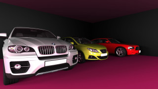 Three colored cars black wall - a room free wallpaper