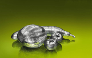 Silver object green surface banana - photorealistic imagery free wallpaper for desktop