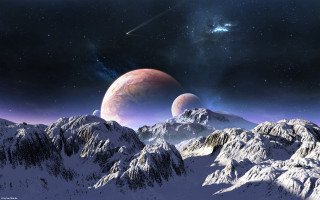 Mountains planet star space art - a. hardy free wallpaper