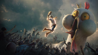 Chicken jumping girl crowd night - art free wallpaper for desktop