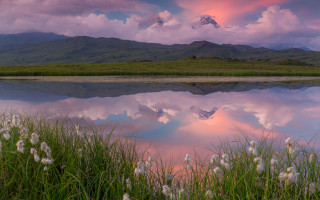 Mountain reflection lake sunset clouds - sunset free wallpaper