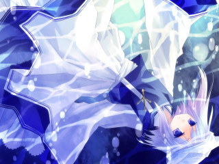 Anime white hair blue eyes 6 - blue eyes holding free wallpaper