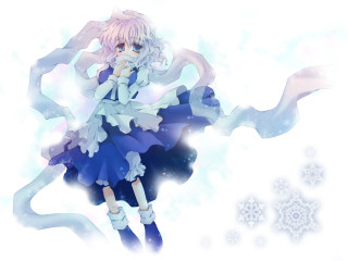 Girl blue dress snow portrait - her head free wallpaper