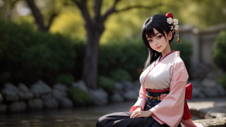 Woman kimono river pond bokeh 2 - a woman in a kimono free wallpaper