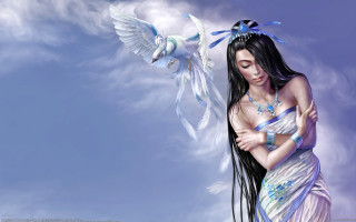 Woman bird angels feathers dress - egyptian art free wallpaper