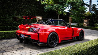 Red sports car brick driveway 2 - hard edge free wallpaper