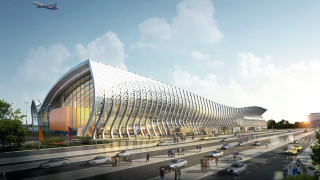 Hypermodern building glass facade bridge - hypermodernism free wallpaper
