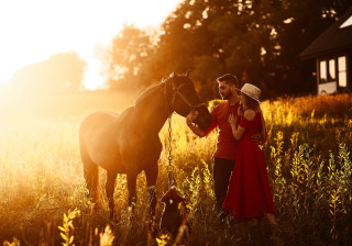 Man woman horse tallgrass autumn - a horse in a field free wallpaper