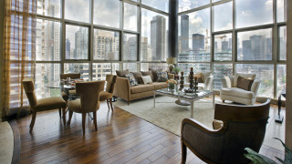 Living room city view windows - natural free wallpaper