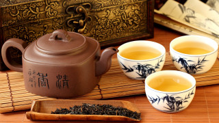 Tea set four cups bamboo - a bamboo mat free wallpaper