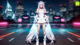Woman white dress neon city - neon free wallpaper