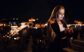 Woman ledge night city cellphone - alena aenami free wallpaper