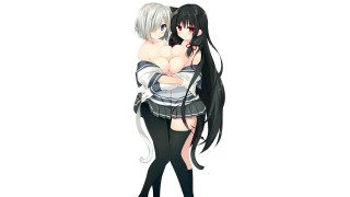 Anime girls hugging black hair - black hair free wallpaper
