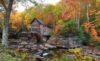Wooden water mill autumn foliage - david martin free wallpaper for desktop