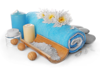 Towel salt candles flower food - a white surface free wallpaper