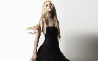 Blonde woman black dress pink 2 - a white room free wallpaper