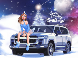 Girl car christmas snow moon - sky free wallpaper