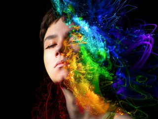 Woman closed eyes psychedelic hair - affinity photo free wallpaper