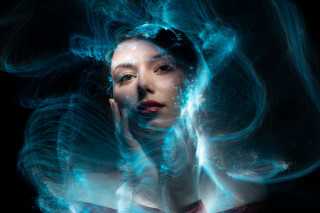 Woman blue smoke hologram fire - behance hd free wallpaper