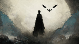 Man giant bird fullmoon night - art greg rutkowski free wallpaper