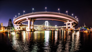 Night cityscape bridge ferriswheel fireworks - a bridge over a body of water free wallpaper