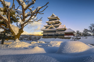 Snow covered pagoda japan mountain - the ground free wallpaper