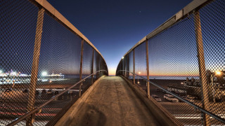 Walkway fence ship night moon - a walkway free wallpaper