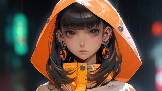 Girl orange hoodie cyberpunk fire - cyberpunk art free wallpaper
