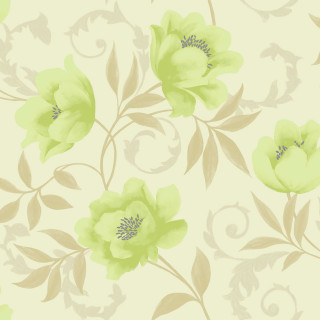 Floral wallpaper green flowers cream - floral free wallpaper