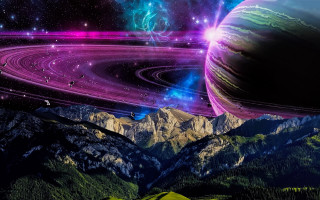Planet mountains starry sky aurora - a picture of a planet free wallpaper