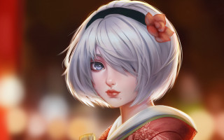 White haired blue eyed red - charlie bowater free wallpaper