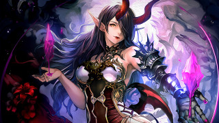 Demon woman horns sword armor - her hand and a demon free wallpaper