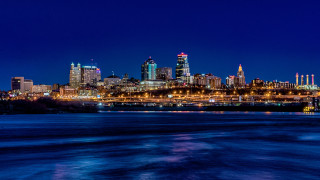 City skyline night bridge water 11 - a bridge in the foreground free wallpaper