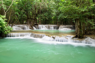 Waterfall forest pool people nature - a waterfall in a forest free wallpaper