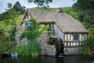 House waterwheel boat hill trees - beatrix potter free wallpaper