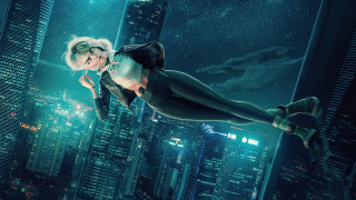 Floating couple city night retrofuturism - skyscraper free wallpaper