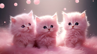 Three kittens pink fluffy animals - bubble free wallpaper