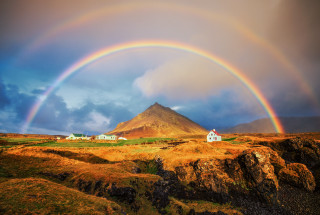 Rainbow mountain house cloudy sky 2 - mystical free wallpaper