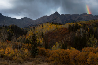 Rainbow mountains forests lake autumn - a matte painting free wallpaper