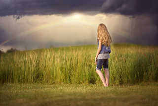 Woman field rainbow cloud stormy 2 - elinor proby adams free wallpaper