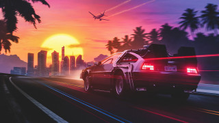 Car plane sunset retrofuturism matte - retrofuturism free wallpaper