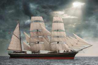 Large sailboat ocean cloudy sky 3 - matte drawing free wallpaper